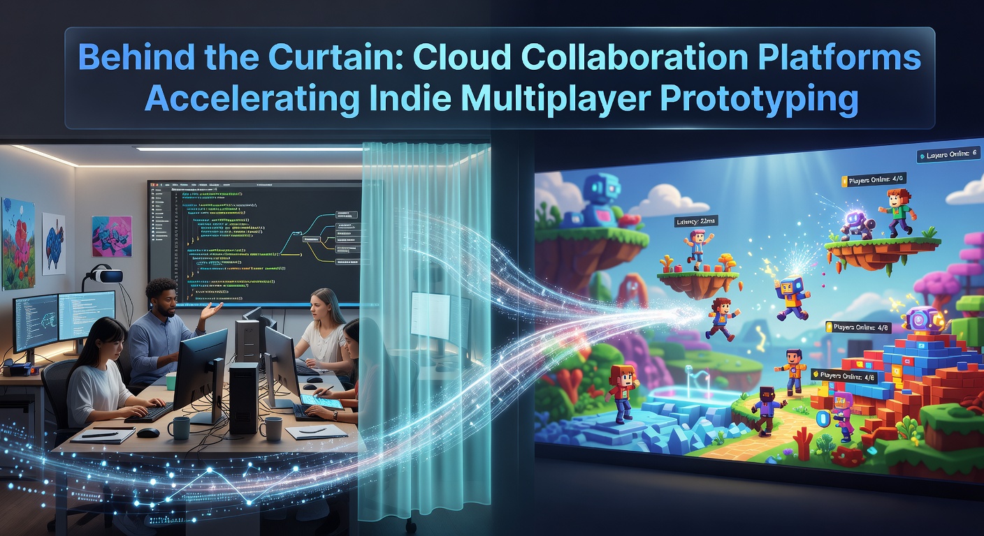 Indie developers using cloud-based tools to prototype multiplayer game mechanics in a shared virtual workspace