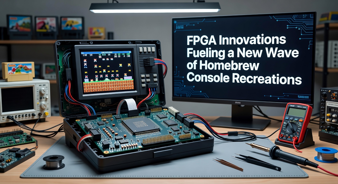 FPGA development board used in homebrew console recreation projects with connected peripherals and display output
