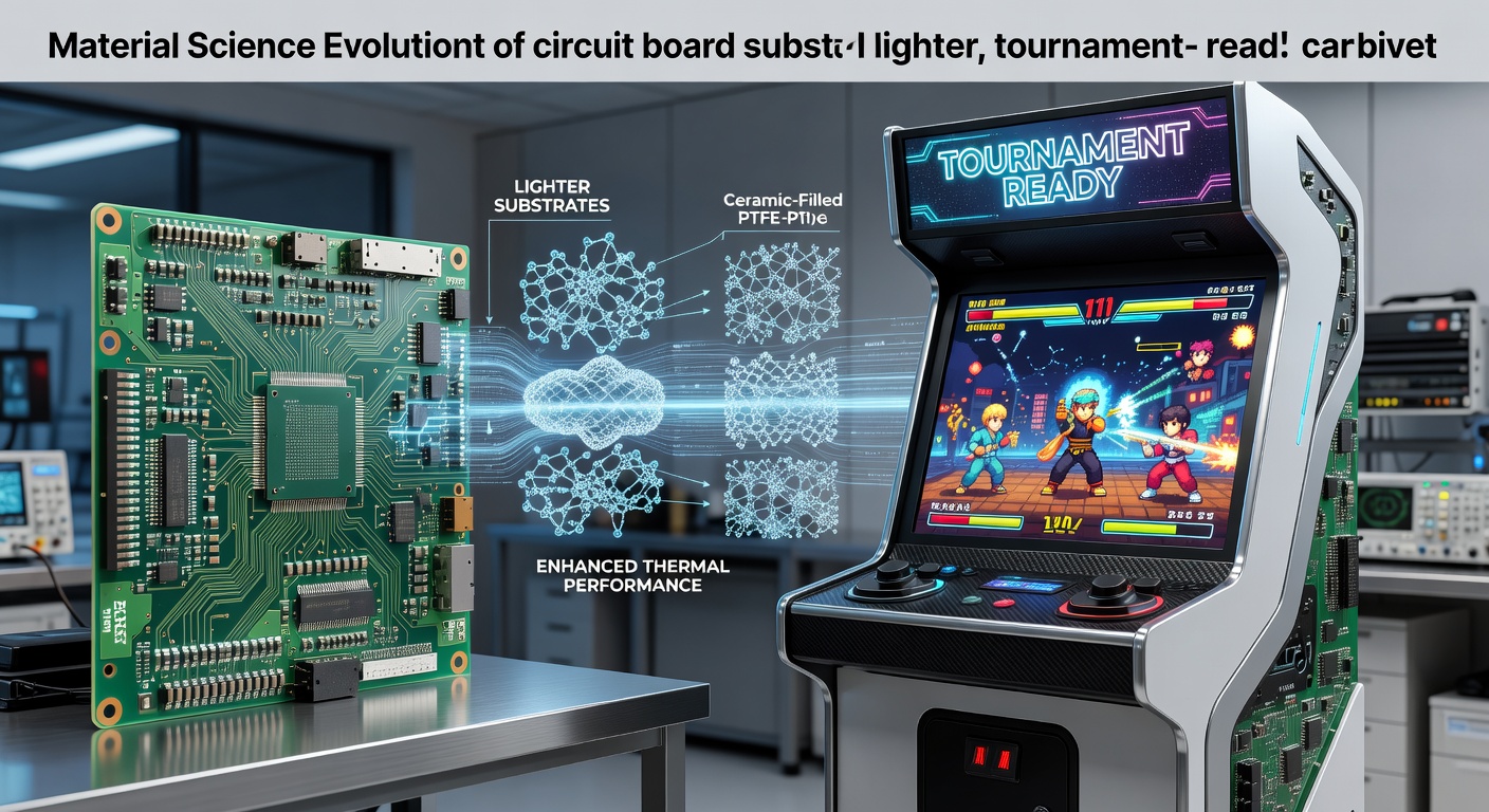 Close-up view of advanced lightweight circuit board substrate used in modern arcade cabinet electronics