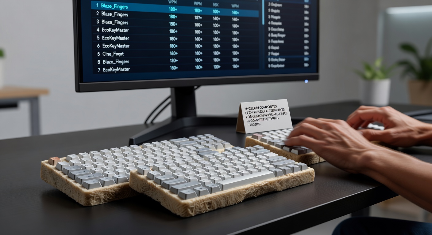 Mycelium composite keyboard case material sample showing fibrous texture and natural coloration used in custom mechanical keyboard builds